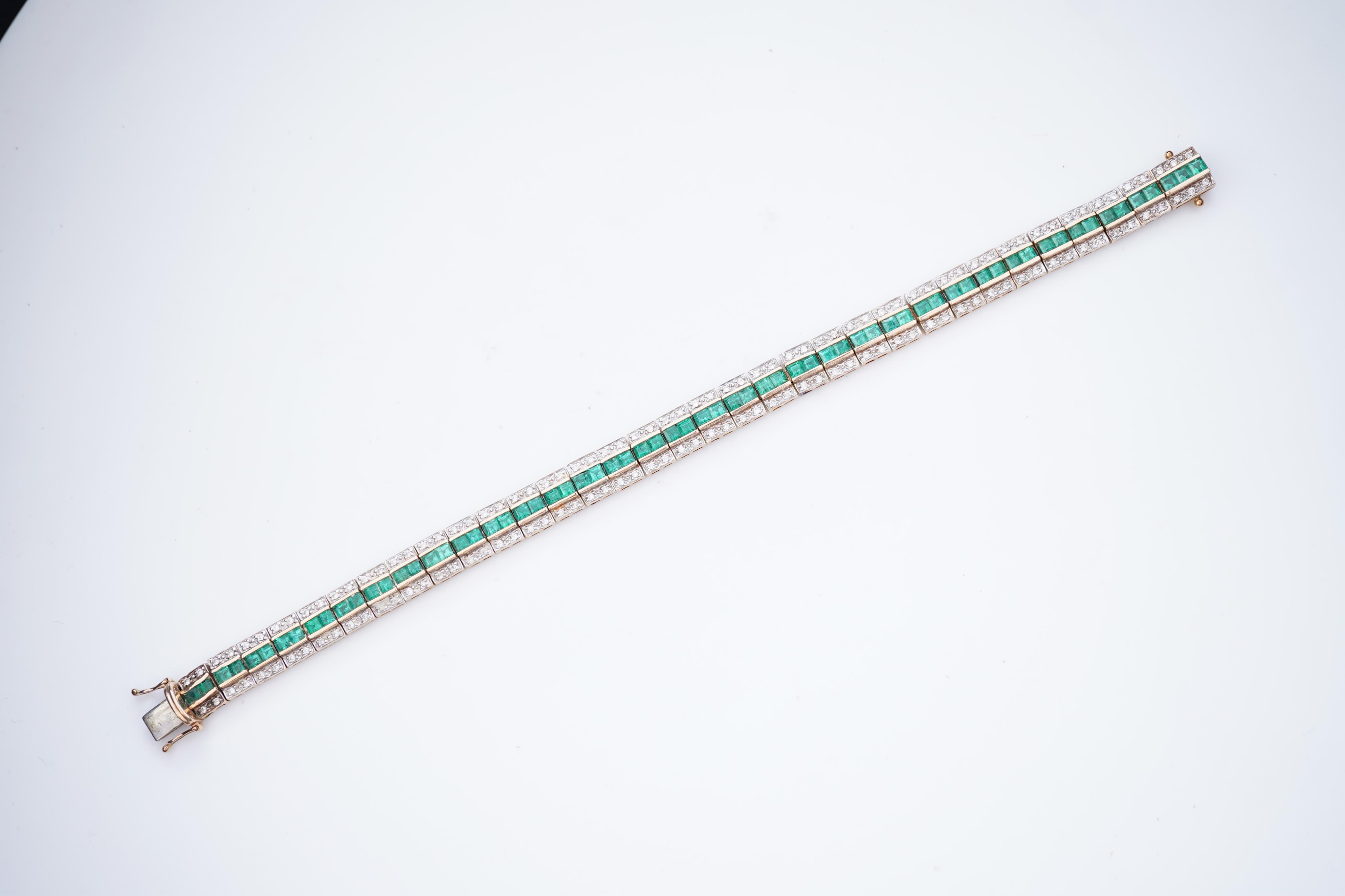 An emerald and diamond bracelet